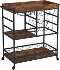 Elmonte Carrello da Bar per Casa - Carrello Vino Industriale in Metallo e Legno con 12-B