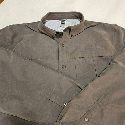 The North Face Men's XL Lg Sleeve Button-Up Zip Pocket Vented Shirt Earth Tone