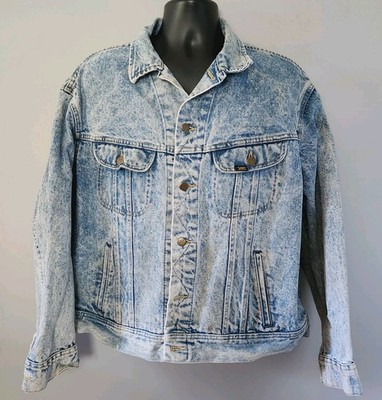 Vtg 80s 90s Lee Riders Acid Wash Denim Trucker Jacket Made USA L Grunge Indie