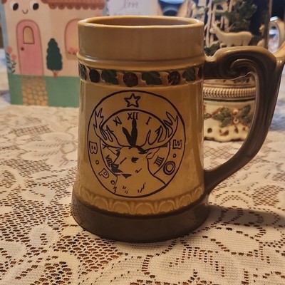 B.P.O.E. Elks Lodge Deer Clock Logo Beer Stein Mug Breweriana