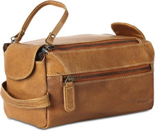 Premium Buffalo Leather Toiletry Bag for Men  Women with Water Resistant Lining