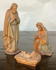 6" ANRI VINTAGE  NATIVITY HOLY FAMILY (JOSEPH MARY INFANT)  WOODCARVINGS