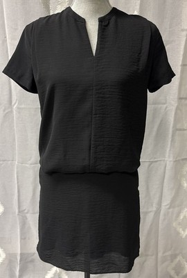 Maison Scotch Black Blouson Shift Dress Split Neck Back Slit Woman s US Size 6