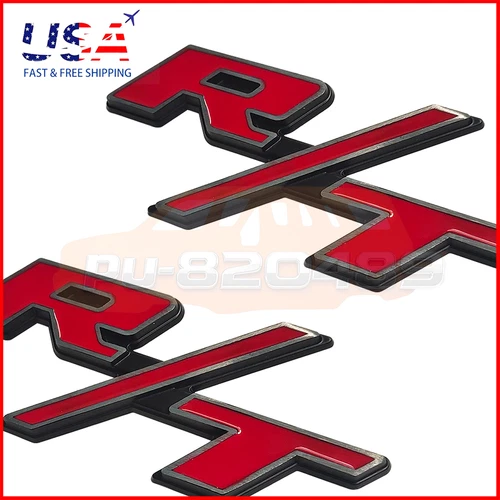 2pcs For Fender RT Emblem Rear Tailgate R/T Badge Replacement Black Red Chrome - product listing photo