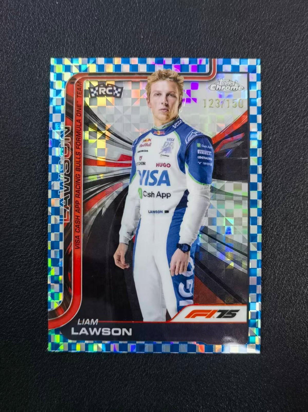 2025 Topps Chrome Formula 1 F1 Liam Lawson RC Blue Checker Flag 123/150 #11 XYDK