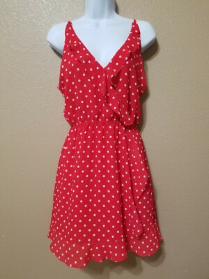 Haute Rogue Dress Womens Sz XS Donna Red White Polka Dot Flowy Ruffle New