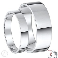 18ct White Gold His & Hers Flat Wedding Rings 4 & 6mm Couple Rings