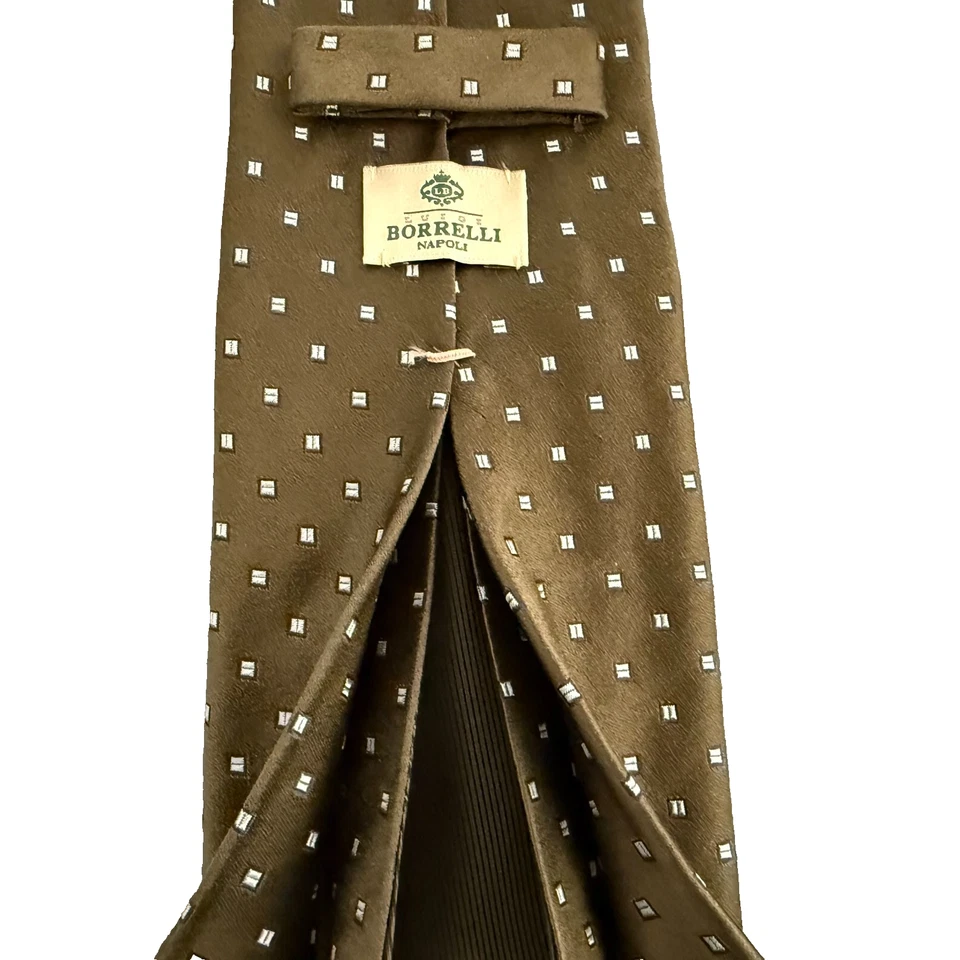 Luigi Borrelli Napoli Silk Brown Geo Print Italy 7-Fold Tie 3 3/4 x 63 in Long - Image 4 of 4
