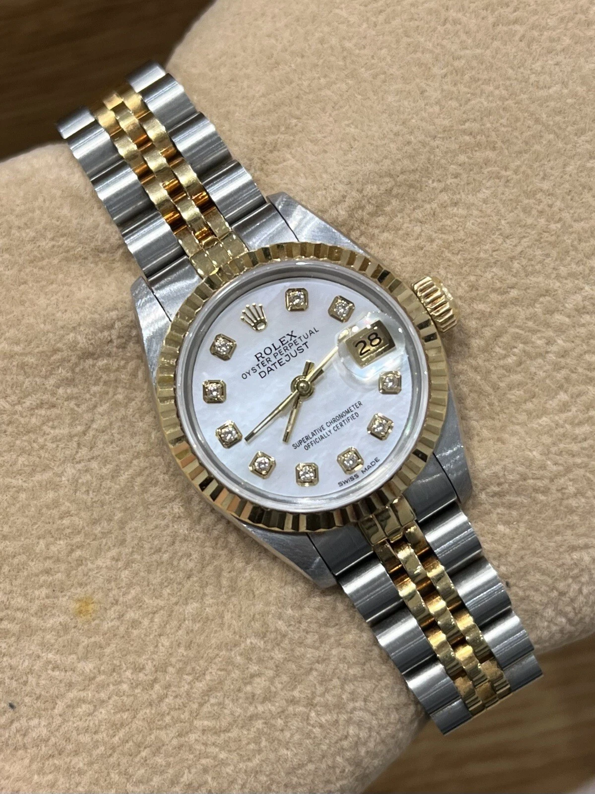 Rolex — Ladies Steel & Gold Rolex Datejust 26mm 69173 Custom White ‘MOP’ Diamond Dial