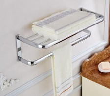 Chrome Brass Wall Mounted Towel Holder Shelf Bathroom Storage Rack Rail Bar
