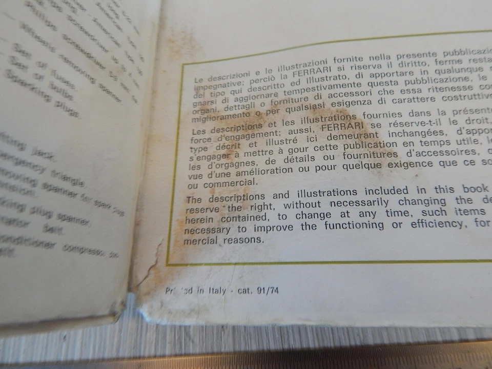 MANUALE 1972 DI AGGIORNAMENTO AL CATALOGO RICAMBI FERRARI 365 GTC 4 GTC4 Foto 4 de 4