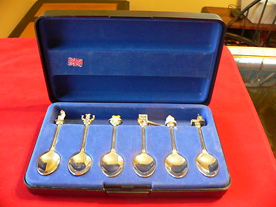 W.A.R.P. Great Britian silver plated wedding themed spoons in fitted case