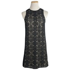 Bleuh Ciel Dress Black Lace Sleeveless Beige Lined Short Straight Cut Size Small