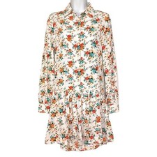 PHILOSOPHY Colorful Pink Blue Floral Long Sleeve Button Front Off White Dress XS