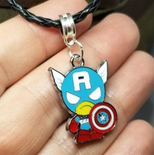 Captain America Charm on a Black Braided Cord Necklace