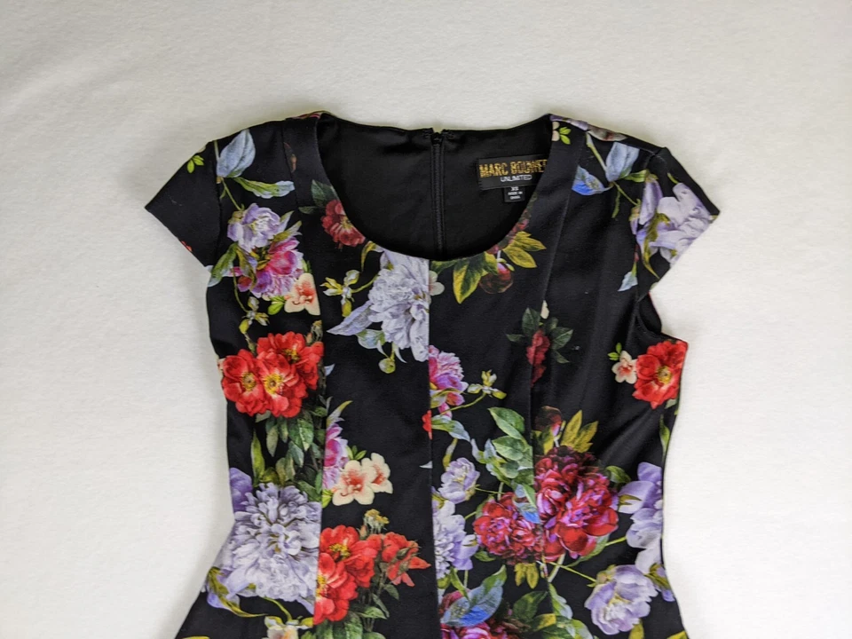 Marc Bouwer Unlimited Women's Dress Size XS Black Floral Print A-line Midi - Image 4 of 4