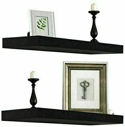 Sorbus Floating Shelves Hanging Wall Shelves Photo Frames Set of 2 (Black)