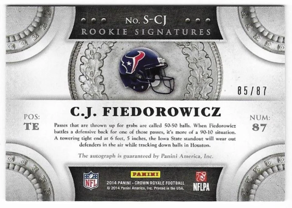 2014 Crown Royale Jersey Number Autograph C.J. Fiedorowicz Rookie /87 #S-CJ - Image 2 of 2