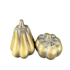 Heavy Ceramic Metallic Glaze Salt And Pepper Shaker Set 2 Pumpkin Pair Stoppers