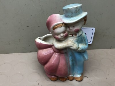 Vintage Shawnee Pottery Boy & Girl Dancing Couple Planter Pink Blue Brown