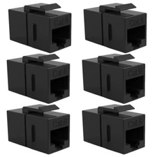 6x CAT6 Keystone Ethernet RJ45 Network Coupler Cable Wall Plate Extender Black