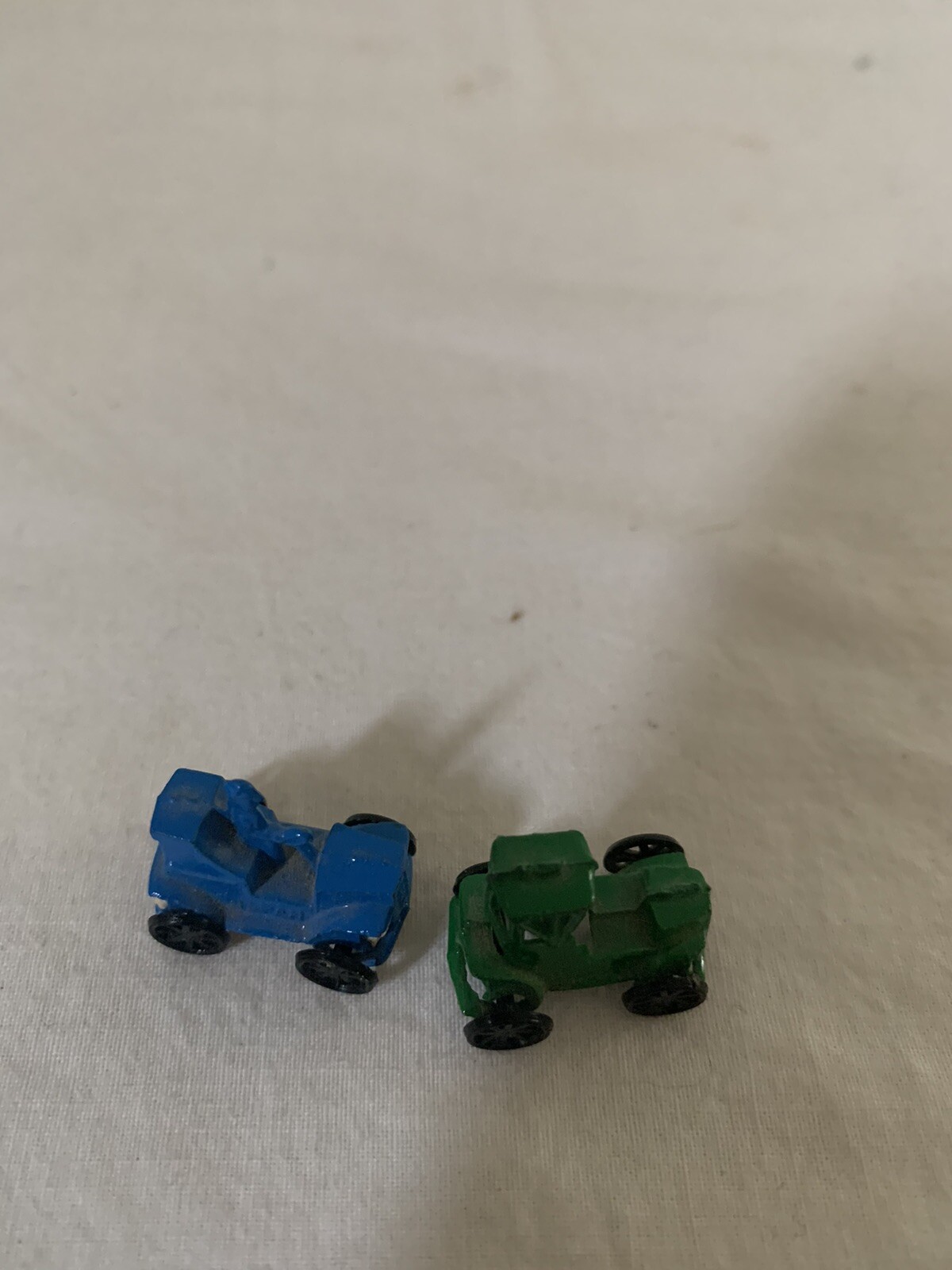 Miniature Dollhouse Vintage 1950s Green & Blue Metal Enameled Toy Cars