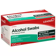 Leader Alcohol Swabs Sterile Individually Wrapped Packets Latex-Free 100 Count