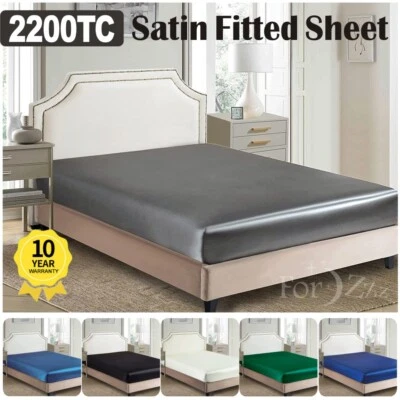 2200TC Art Silk Satin Fitted/Bottom Sheet Bed Single KS Double Queen King Bed - image 1 of 4