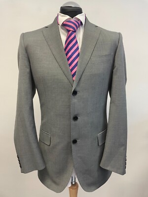 M&S COLL HERREN ANZUG JACKE/BLAZER WOLLMISCHUNG IN GRAU KARIERT GR 38L NEU OHNE ETIKETT(0366)