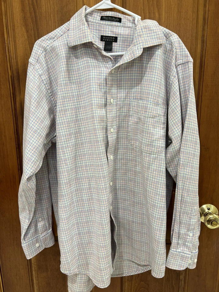 Harold Powell Button Down  Shirt Men's Size Large Long Sleeve Blue Check Casual - Image 2 of 4