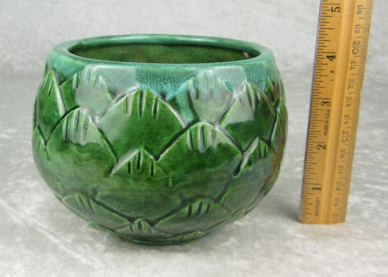 California Pottery Artichoke Planter Vase J-4 Green Vintage Mid Century Modern