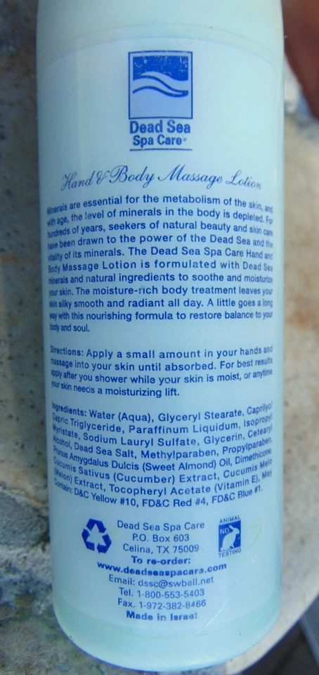 DEAD SEA SPA CARE~ HAND & BODY MASSAGE LOTION ~ 8 FL OZ. ~NEW; BOUGHT IN ISRAEL - Image 3 of 4
