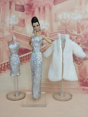 White Dress Outfit Gown Fur Jacket Coat Silkstone Barbie Fashion Royalty FR Mizi