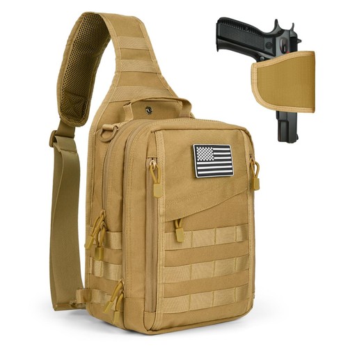 Tactical Sling Bag Backpack for Men w/Pistol Holster Military Shoulder