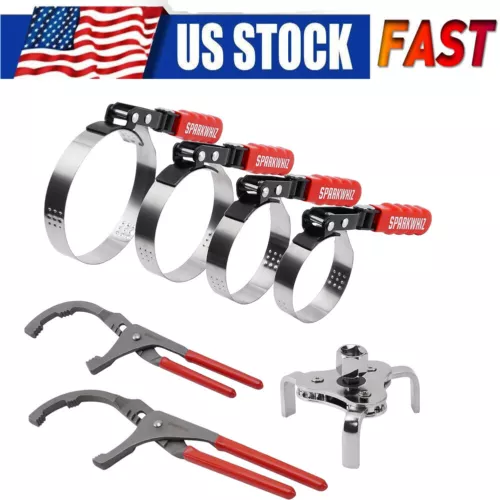 SPARKWHIZ Oil Filter Wrench Set Oil Filter Removal Tool 2-3/4" - 5-1/4" w/ 3-Jaw