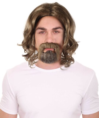 HPO Adult Men's Dark Brown The Dude Big Lebowski Wig & Beard Kit,HM-1498