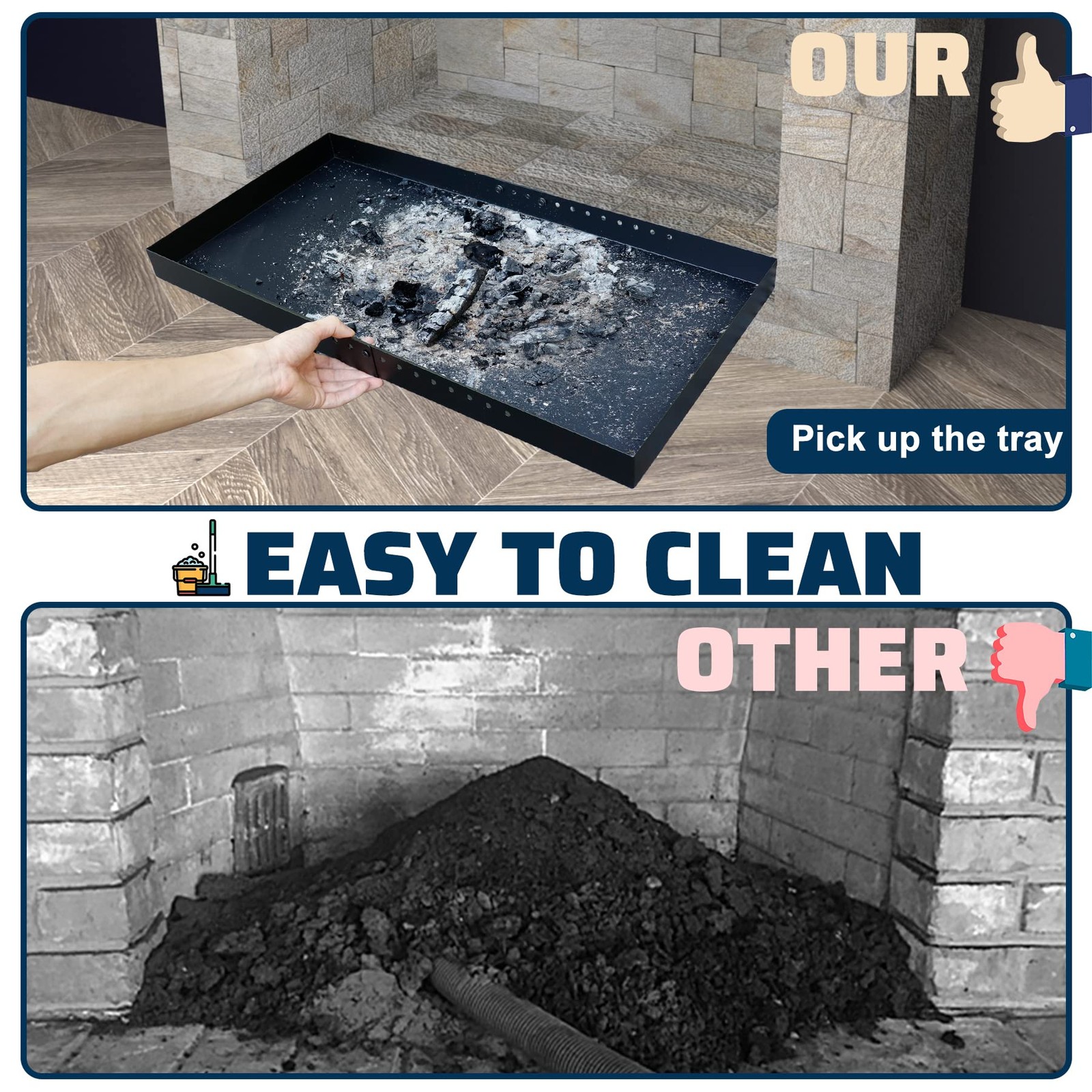 Rectangle Fireplace Tray,Expandable Ash Pan for Collecting Ash,Galvanized Ste...