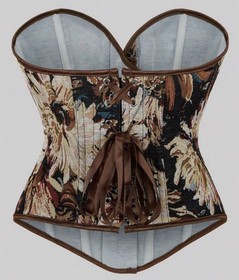 SheIn Brown Jacquard Floral Overbust Corset Lace Up Hook & Eye Size S