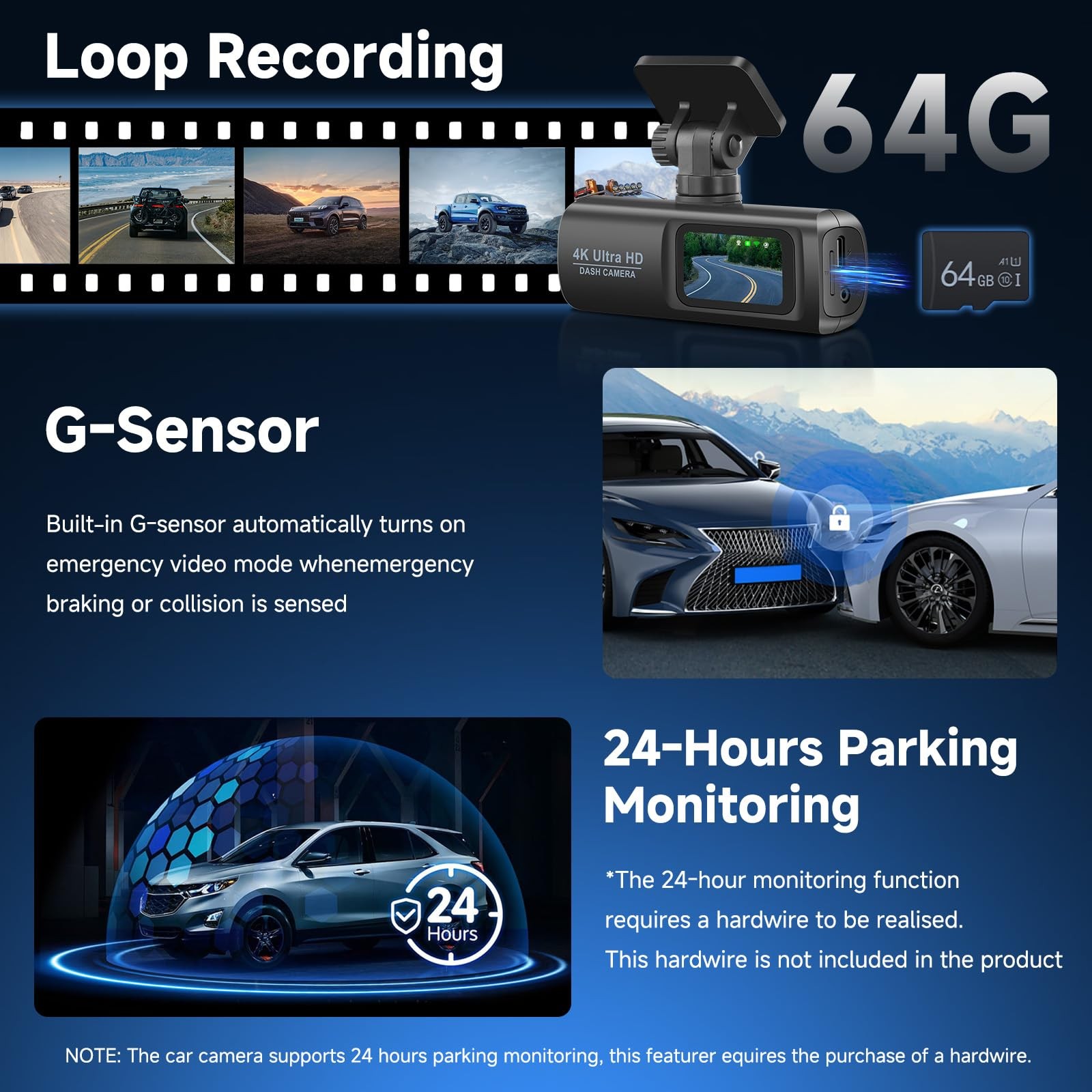Dashcam per Auto Anteriore e Posteriore con WIFI da 5 Ghz Dash Cam con Scheda - Miniatura 17