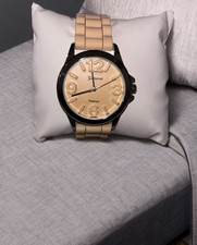 Geneva Platinum Ladies Quartz Watch with Floating Crystals & Pink Leather Strap