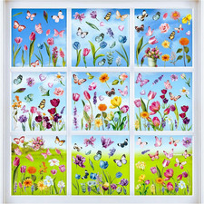 Spring Window Clings Stickers - Vibrant Tulip Butterfly Flower Designs,132 An...