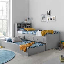 Image of Veera Grey Wooden Bed Frame with 3 Drawer & Guest Bed Trundle – Mattress Option