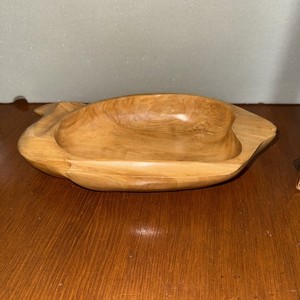 Vintage Carved Monkey Pod Wood Fish Shaped Bowl Serving Dish