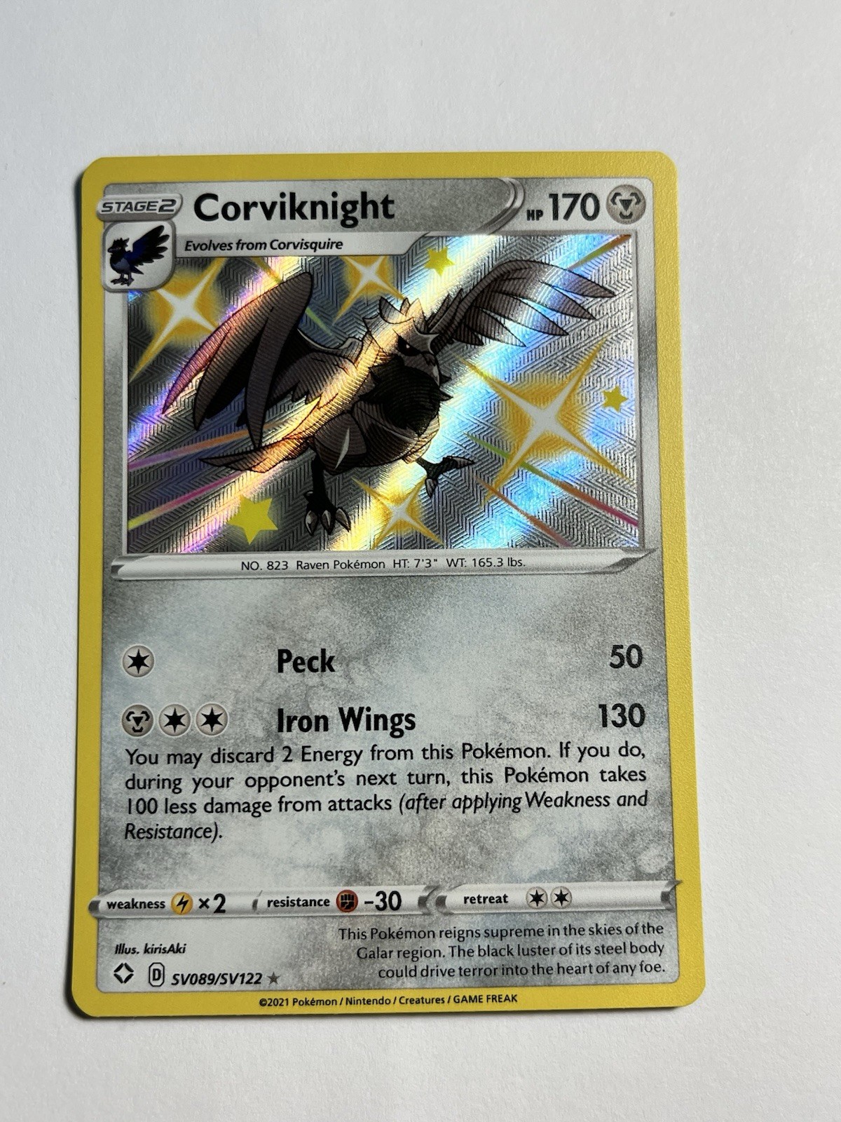 Corviknight SV089/SV122 Shiny Holo Rare Shining Fates Pokemon Card