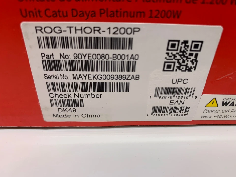 ASUS Rog Thor 1200P Platinum Certified 1200W Fully-Modular RGB Power Supply - Image 2 of 4