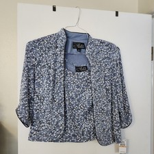 Alex Evenings Petite SP Blue Floral Woven Jacket  Tank Set 3/4 Sleeve
