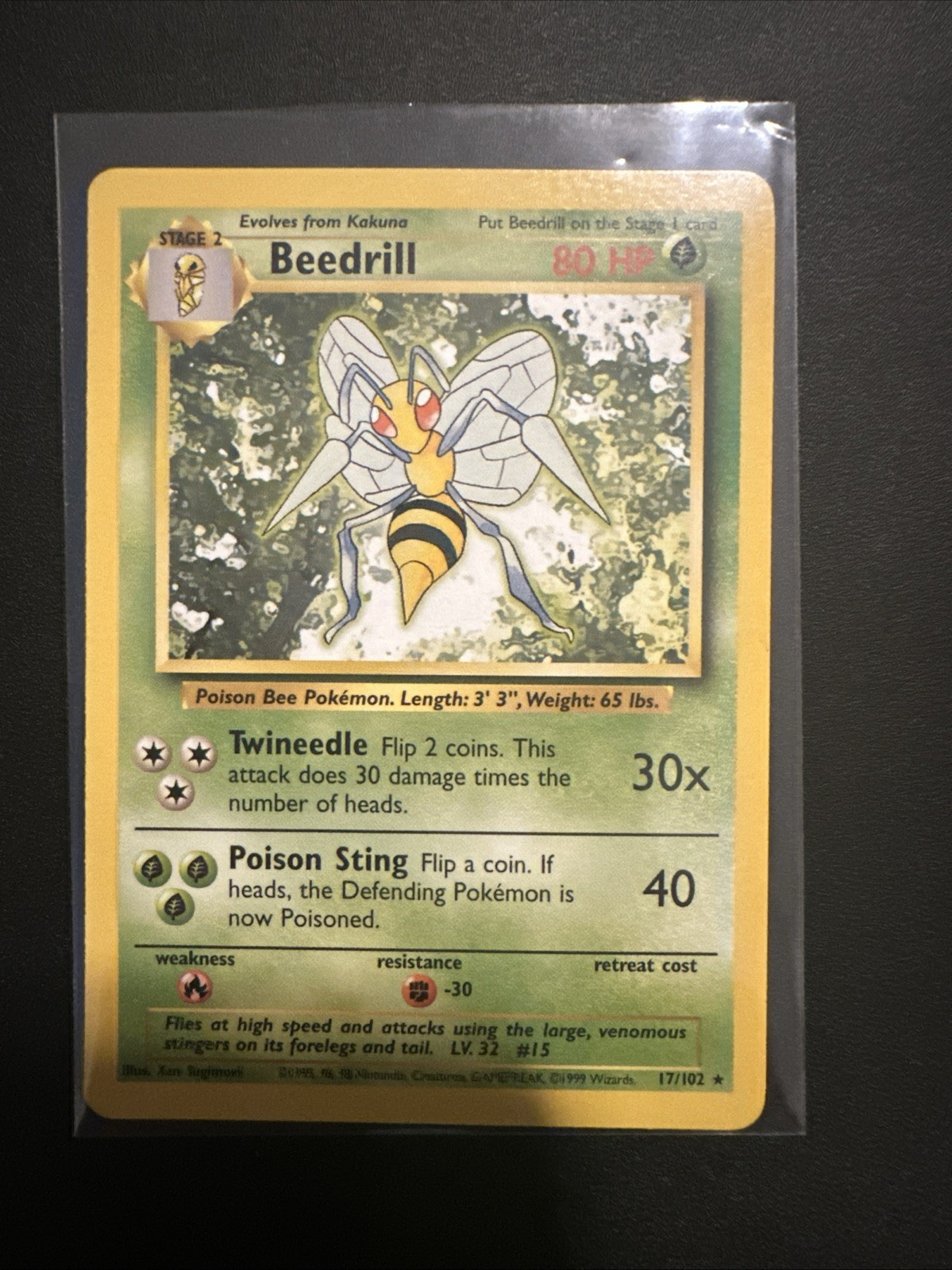 Pokemon Card Rare Beedrill Base Set 17/102 Near Mint NM