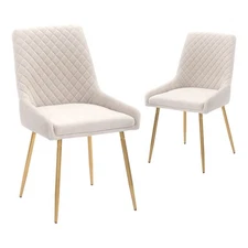 CANGLONG MID-CENTURY VELVET UPHOLSTERED METAL LEGS FOR KITCHEN, SET OF 2 - BEIGE