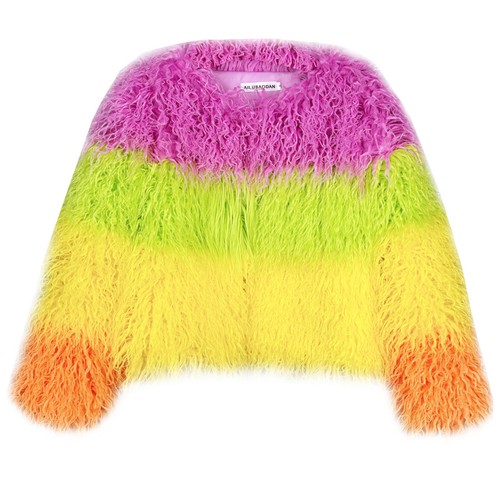 Cappotto corto invernale donna pelliccia mongola tibet pecora pelliccia sintetica colorblock giacca - Foto 5 di 20
