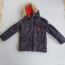 U.S. Polo Assn Parka Boys 8 Black Hooded Faux Fur Fleece Lined Jacket Puffer